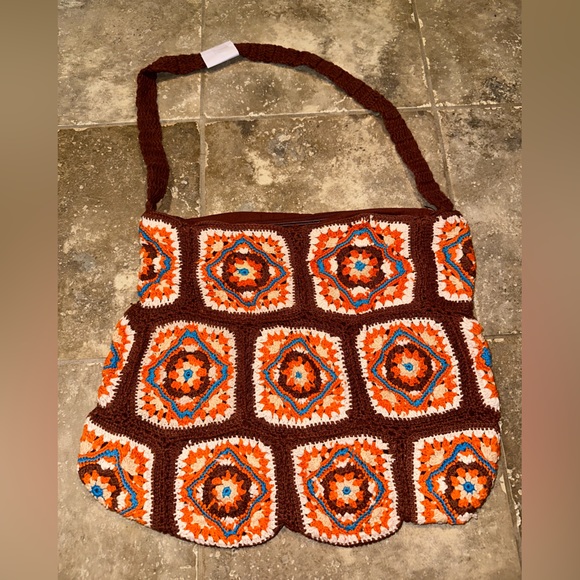 Free People Granny Squares Catch Me Crochet Tote Bag NEW - Picture 6 of 11